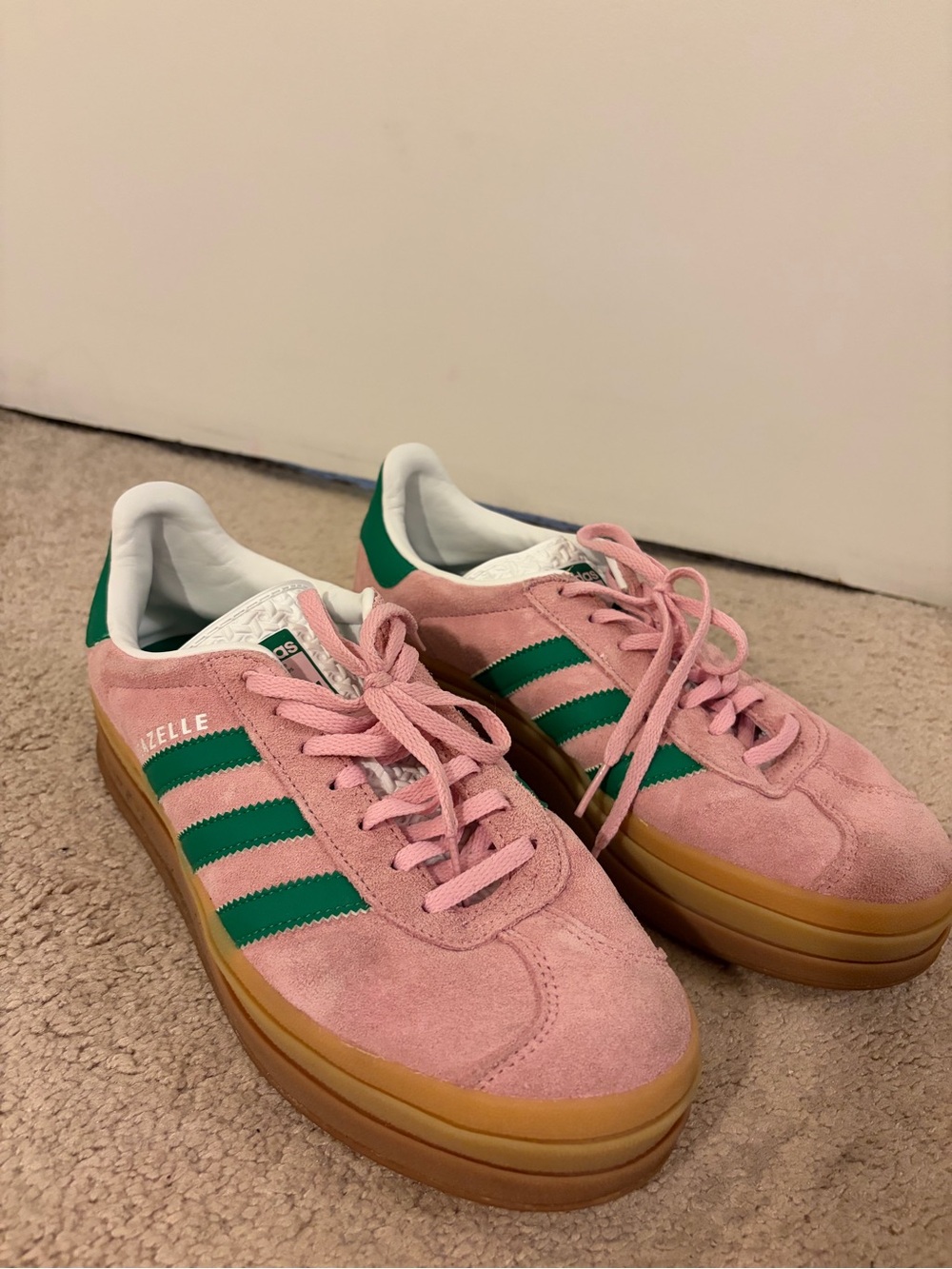 adidas Pink Suede Platform Sneakers with Green Stripes